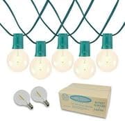 Novelty Lights 50 Feet G40 LED Patio String Lights with 50 Bulbs, Warm White, Weather Resistant and Shatterproof Replaceable Plastic Globe Bulbs, Green Wire