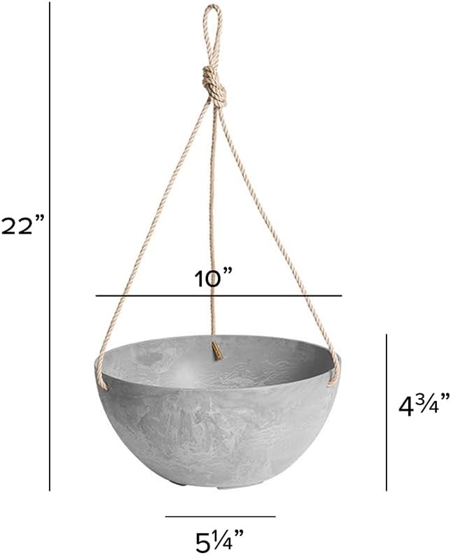 Root & Vessel Self Watering Hanging Planter for Indoor or Outdoor Plants, Unique Marbled Hanging Basket Made of Eco-Friendly Blend of Stone & Plastic, Gray, 10"