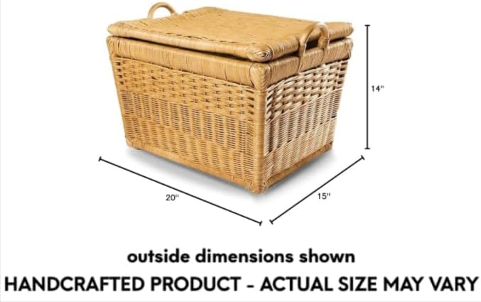 The Basket Lady Lift-Off Lid Wicker Storage Basket, Medium, 20 in L x 15 in W x 14 in H, Sandstone