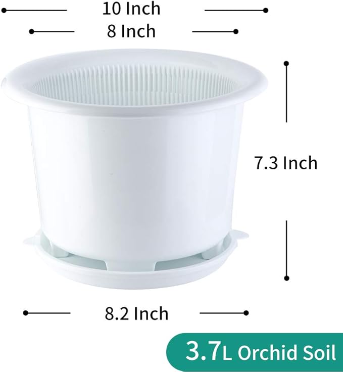 8 Inch Orchid Pots with Holes and Saucers,Double Layer Plastic Large Orchid Planter Pot,Flower Pots for Indoor Outdoor Flower Plants,Orchids,Herbs,Snake Plants and Succulents