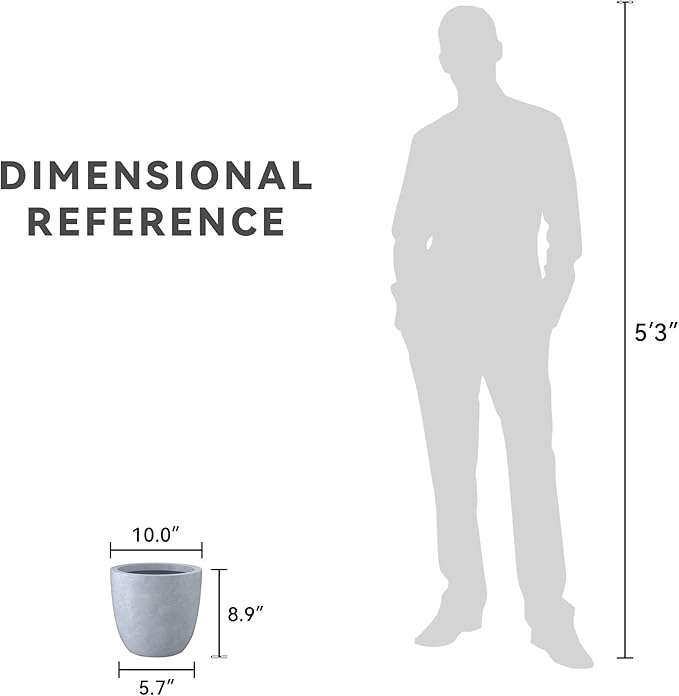 Kante 10 Inch Dia Round Concrete Planter, Indoor Outdoor Large Plant Pot with Drainage Hole and Rubber Plug for Home Patio Garden, Gray