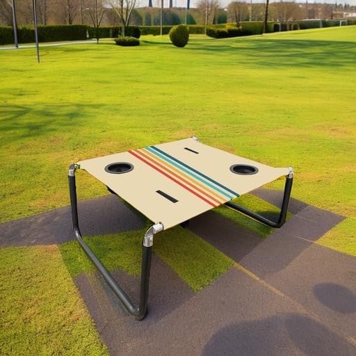 Neso Portable Beach Table with Cup Holders, Cell Phone Pockets, Lightweight for Picnics and Parks (Rainbow)