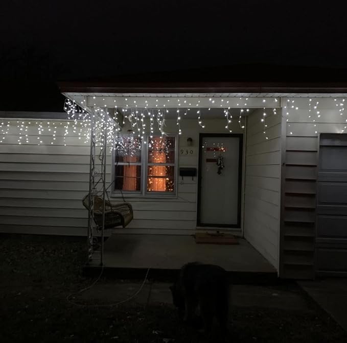 YASENN 300Led Icicle Style String Lights 29.5FT,Update Connectable 8 Lighting Modes with Timer Icicle Lights for Home Garden Outdoor Indoor Eave Decor (Cool White LED White Cable)