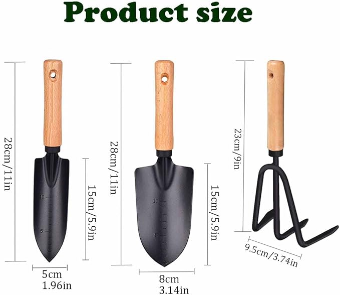 Garden Tools Set-Garden Trowel, Large Succulent Plant Transplant Trowel Set,3 Piece Large Premium Gardening Hand Kit,1 Narrow Shovel,1 Wide Shovel and 1 Garden rake Tools Set Gift for Mens and Womens