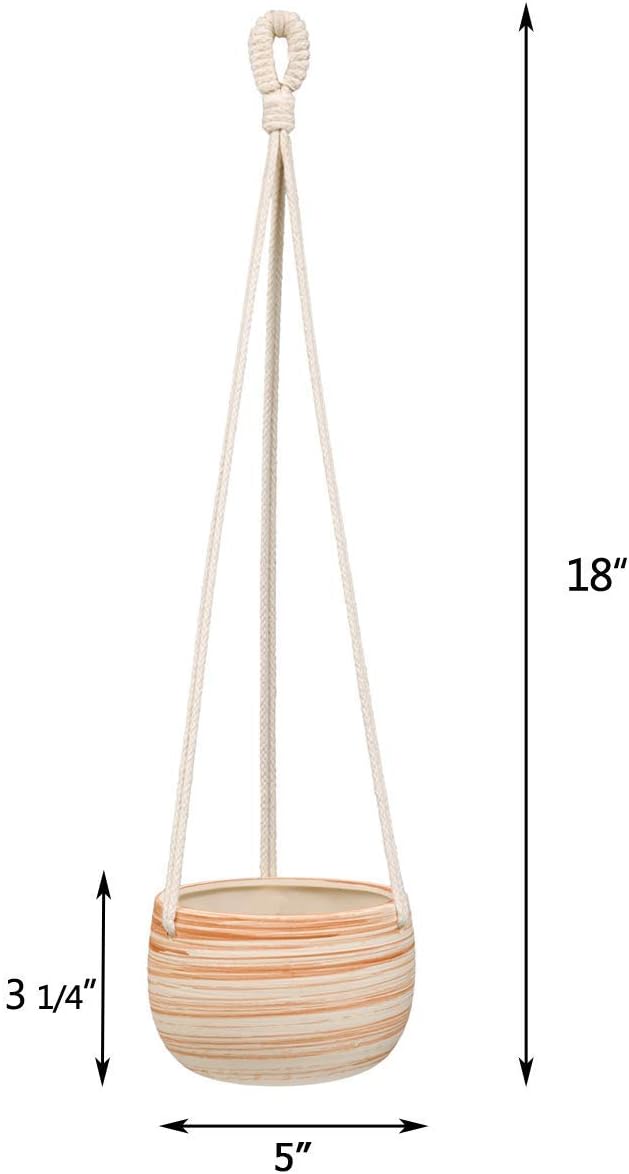 Mkono Ceramic Hanging Planter Macrame Plant Holder 5 Inch Cute Succulent Cactus Pot with Cotton Rope Hanger for Indoor Outdoor Decor, 2 Pack