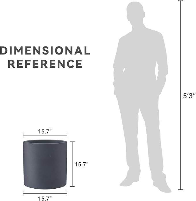 Kante 15.7" Dia Round Concrete Planter, Modern Style Large Cylindrical Plant Pot with Drainage Hole and Rubber Plug for Indoor Outdoor Patio, Charcoal