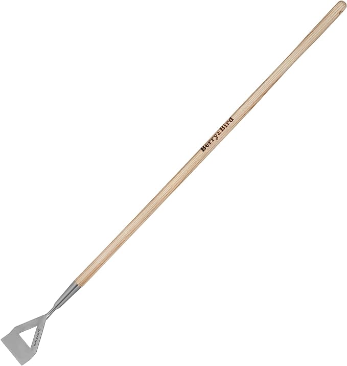 Berry&Bird Dutch Hoe for Weeding,63'' Stainless Steel Garden Weed Hoe with Long Wooden Handle,Heavy Duty Scuffle Hoe Manual Weeder Tool for Gardening Moss Removal Cutting Grass Soil Loosening & Edging