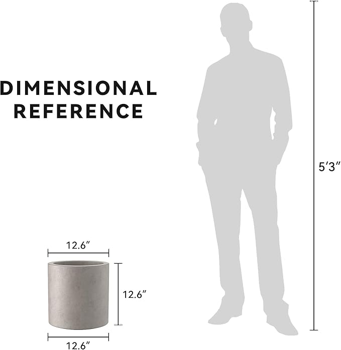 Kante 12.6" Dia Round Concrete Planter, Modern Style Large Cylindrical Plant Pot with Drainage Hole and Rubber Plug for Indoor Outdoor Patio, Weathered Concrete