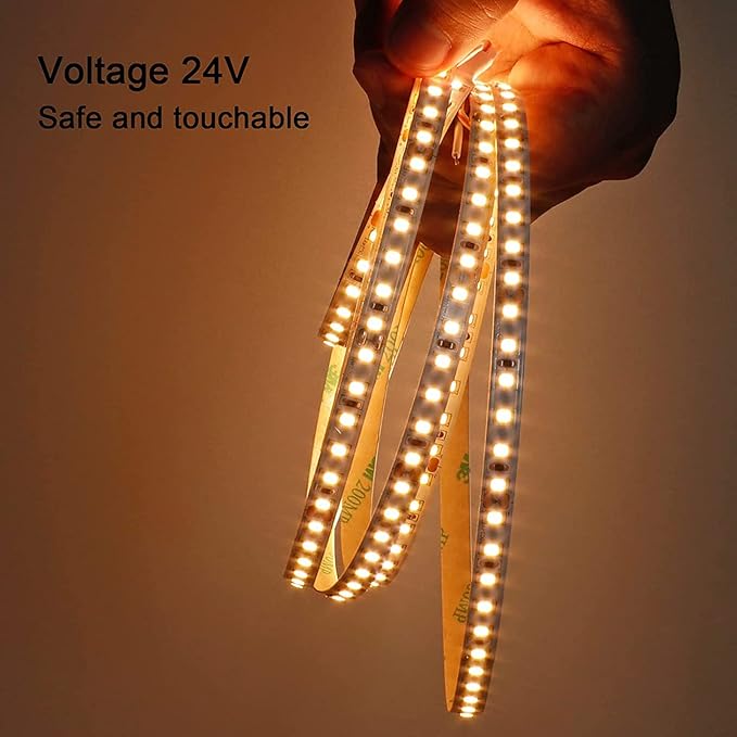 24V 65.6ft/20m LED Strip Light Warm White 3000K 2400LEDs High Brightness 12000LM SMD2835 Flexible No-Waterproof IP20 LED Tape for Kitchen Backyard Hallways Stairs Decoration(No Power Supply)