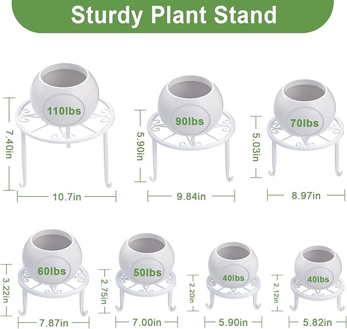 ZUIYIN 7 Pack Metal Plant Stands for Outdoor Indoor, Anti-Rust Iron Flower Pot Stands Outdoor Plants Stands, Indoor Floor Plant Holder Heavy Duty Plant Shelf for Patio, Plant Lover Gifts(White)