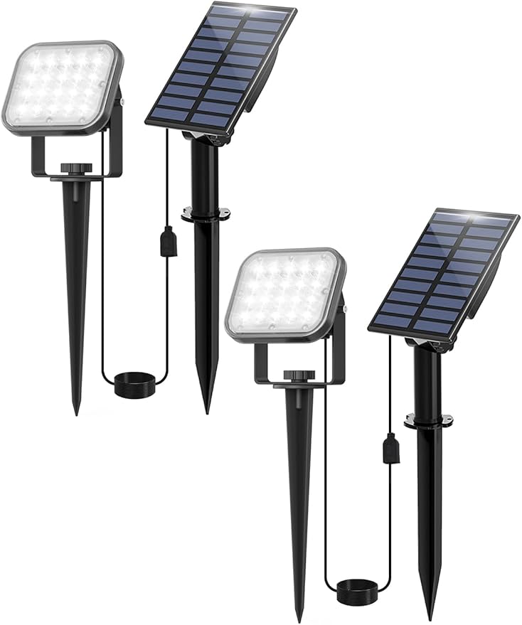 Solar Spot Lights Outdoor 2Pack 6000K Cool White Solar Landscape Spotlights IP65 Waterproof Auto On/Off Ground or Wall Mount for Garden Yard Walkway Porch Driveway Pool