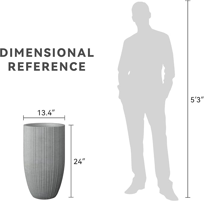 Kante 24 Inch Tall Round Concrete Planter, Large Indoor Outdoor Plant Pots with Drainage Hole and Rubber Plug, Modern Decorative Garden Pots for Home Patio Porch, Textured Natural Concrete