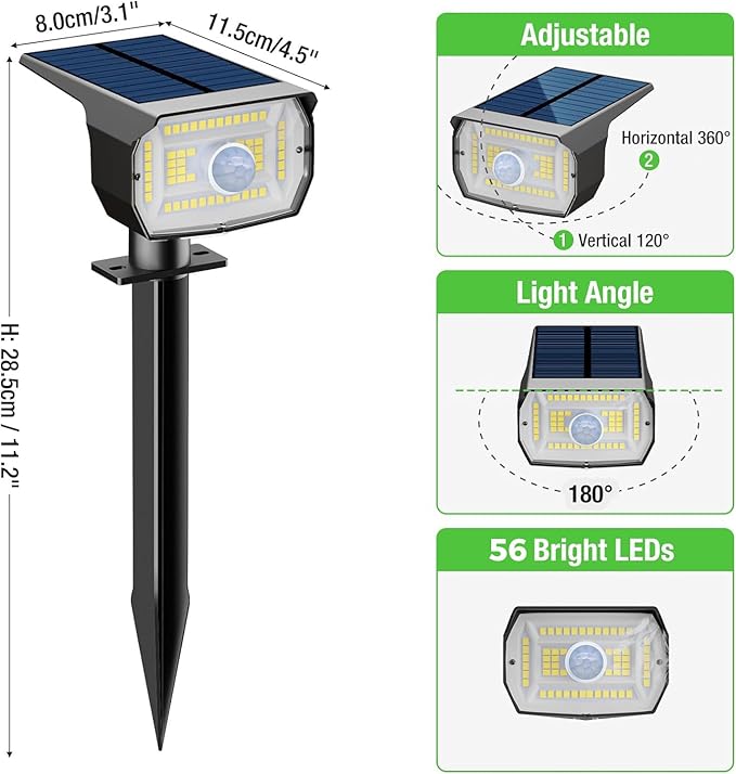 nipify 12 Pack Solar Spot Lights Outdoor Motion Sensor with 3 Modes,Solar Spotlights Outdoor Waterproof 2-in-1 Auto On/Off Solar Landscape Lighting for Outside Yard Wall Garden Pathway, Warm White