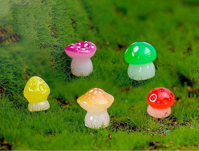 150 Pcs 18 Styles Mini Resin Luminous Mushrooms, Glow in The Dark Little Resin Mushroom for Garden Landscape Bonsai Craft Ornament