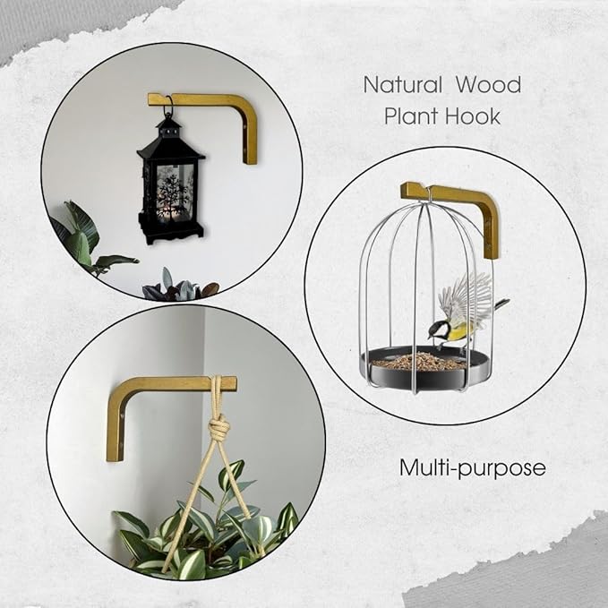 2-Piece Set of Plant Hooks for Wall 6 Inch - Mounted Wooden Plant Hook - Indoor and Outdoor Bracket Plant Hanger for Planters, Lanterns, Bird Feeders, Patio Decorations (Bronze)