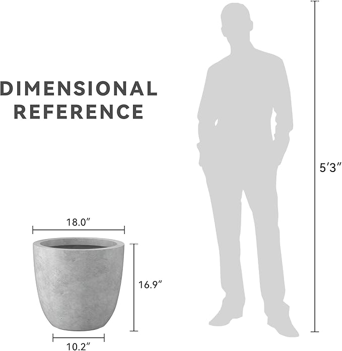 Kante 18 Inch Dia Round Concrete Planter, Indoor Outdoor Large Plant Pot with Drainage Hole and Rubber Plug for Home Patio Garden, Gray Concrete