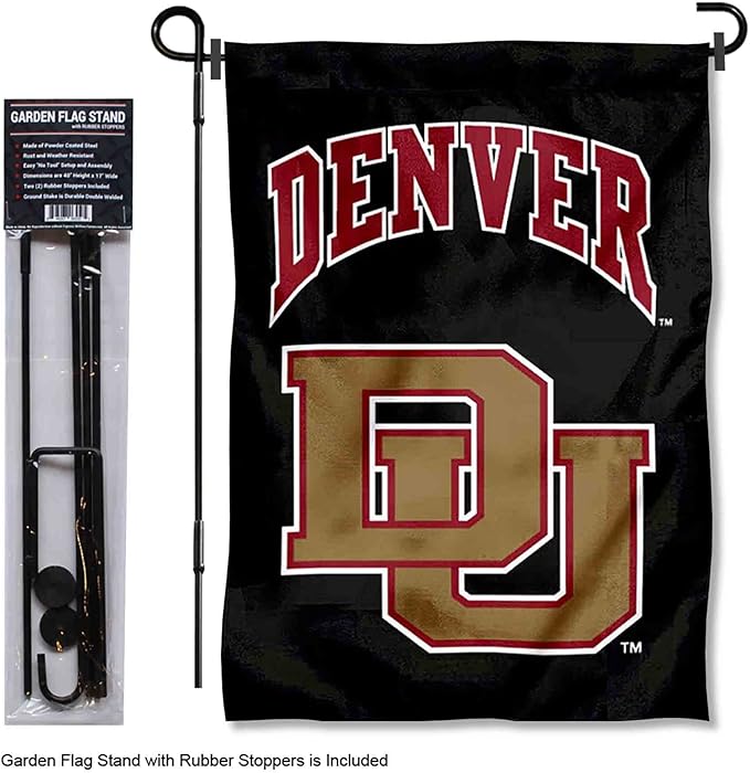 College Flags & Banners Co. Denver Pioneers Garden Flag with Pole Stand Holder