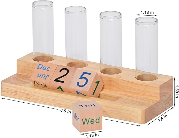 Propagation Vases for Plants, with Block Calendar for Desk, for Home and Desk Decor, Perfect Gardening Gifts for Women, Mom, Teacher, Horticulturist(Light Wood Color)