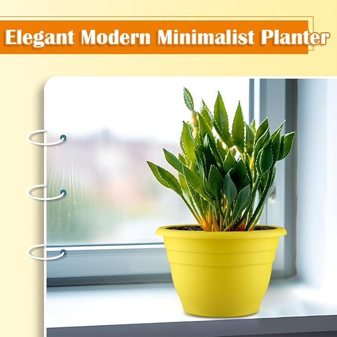 Plant Pots Set of 3, 11 Inch Round Flower Pots, Thickened Plant Planters with Drainage Holes, Garden Pots for Indoor Outdoor, (3 Pack, Yellow