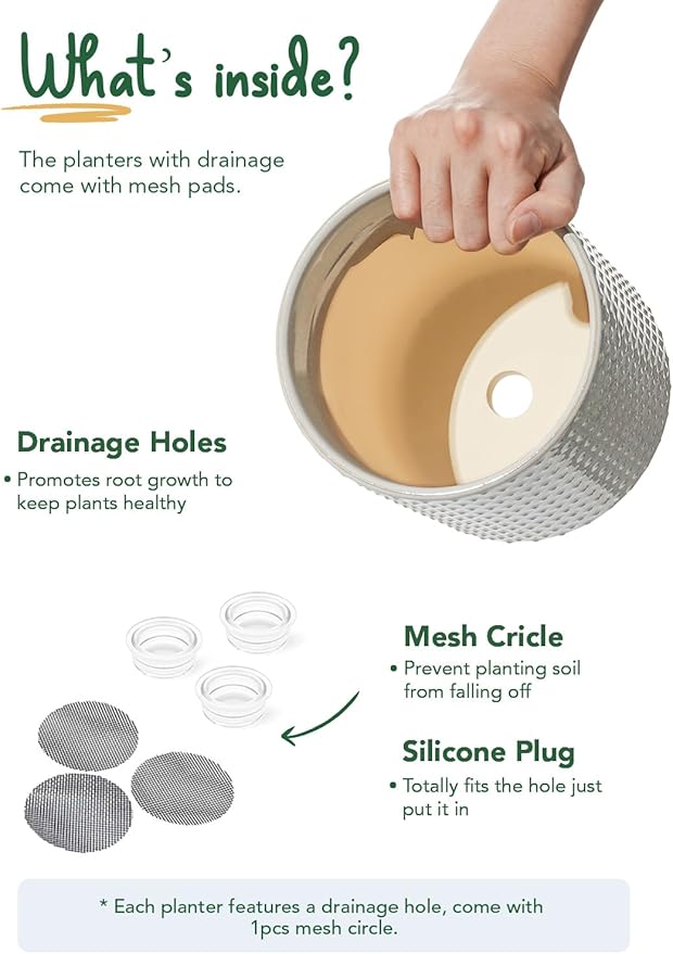 LE TAUCI Ceramic Pots for Plants, 6+8+10 Inch Planters for Indoor Plants, Plant Pots Indoor for Home and Office, Mid-Modern Century Flower Pots with Drainage Hole and Silicone Plug, Glaze Star Gray