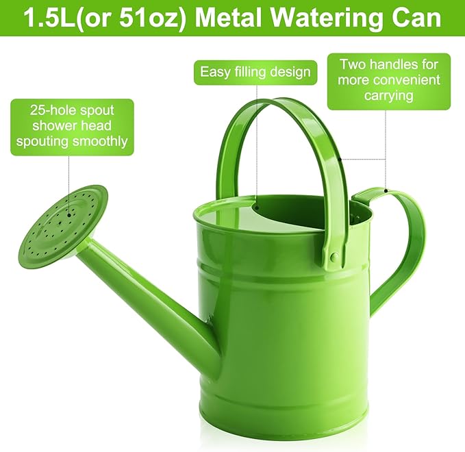 Finderomend Watering Can, Metal Watering Can 1.5L/51oz, Iron Art for Watering Bucket Home Office Small Portable Indoor Watering Equipment (Green)