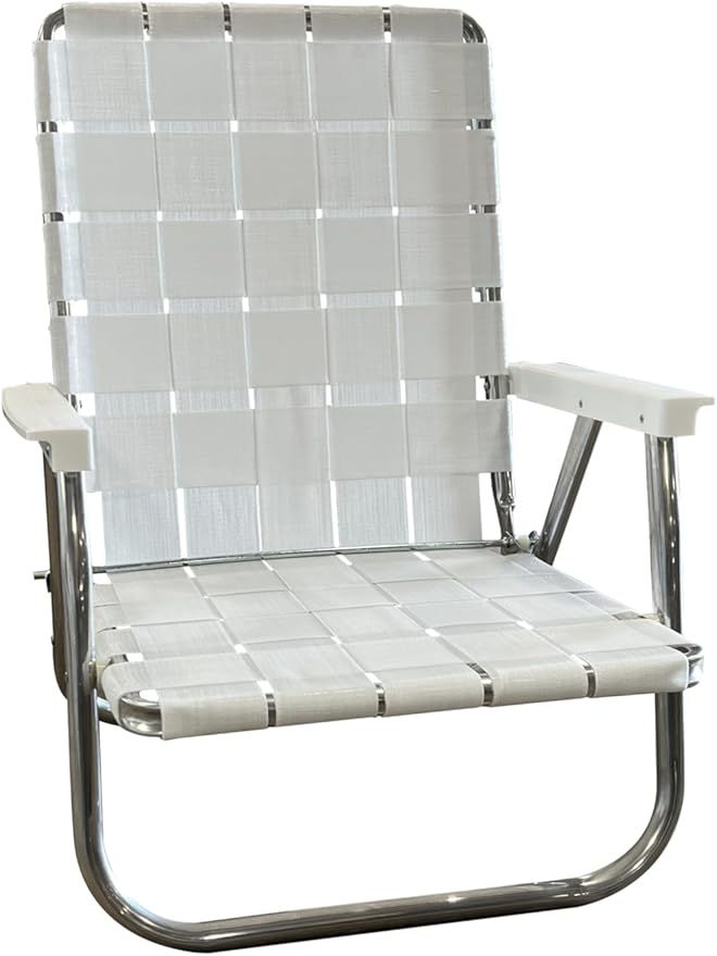Lawn Chair USA Folding Aluminum Outdoor Patio Lawn Chair | Heavy-Duty Webbed Chairs for Camping, Sports, Beach, Yard & Tailgating | Lightweight Portable | High Back Beach Chair - Bright White