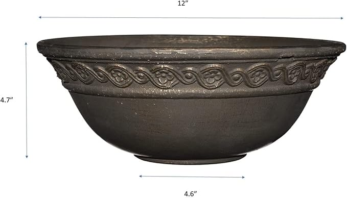 Classic Home and Garden Indoor/Outdoor Round Corinthian Resin Flower Pot Planter Bowl, Bronze, 12"