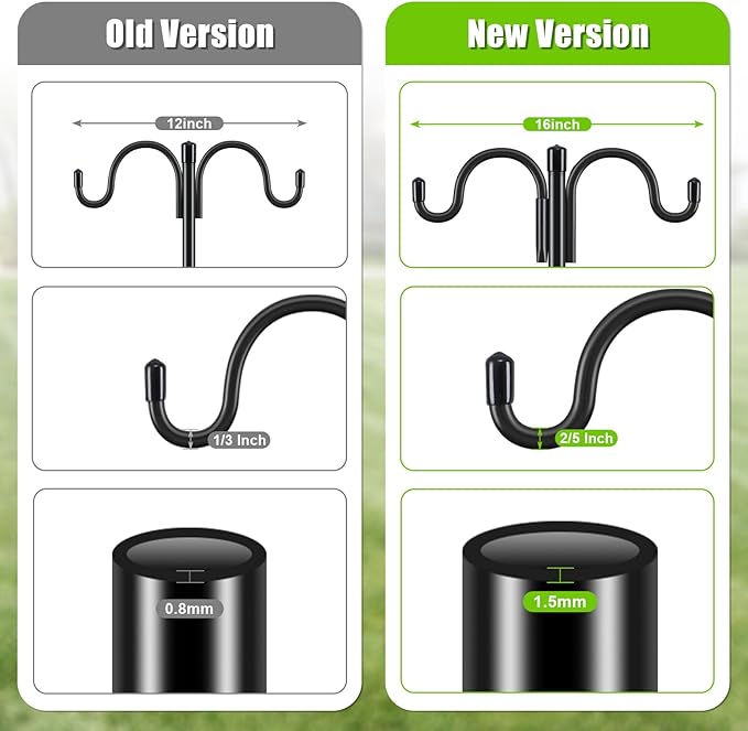 Gtongoko Double Shepherds Hook for Outdoor, 77 Inch Heavy Duty Bird Feeder Pole 3/4 Inch Thick Garden Hooks for Hanging Hummingbird Feeder, Plant Baskets, Solar Light Lanterns, 1 Pack