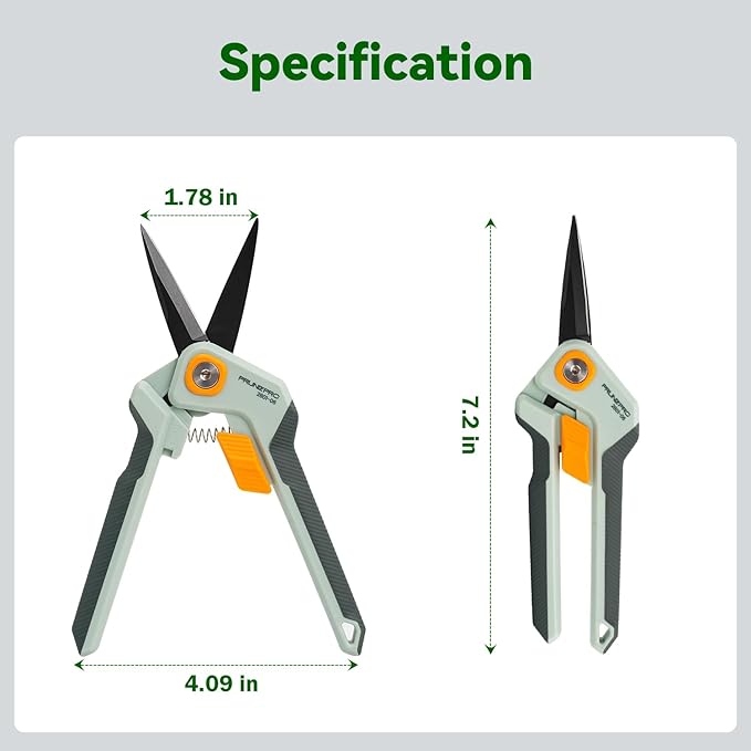 PrunePro Garden Scissors Pruning Shears Sharp Stainless Steel Non-Stick Teflon Coating Blade for Precise Cuts Garden Snip Bonsai Clippers for Plants Rose Flower 2 Pack