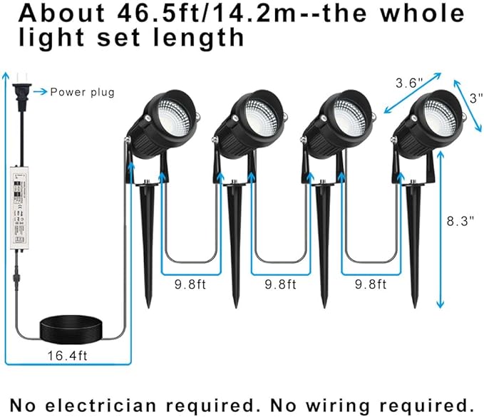 Outdoor Landscape Lighting, 24W 4 Pack Outdoor Spot Lights with Transformer for Yard, Plant, Lawn, Tree, Flags, House, Garden, Fence, 120V Low Voltage Landscape Lights, IP65 Waterproof