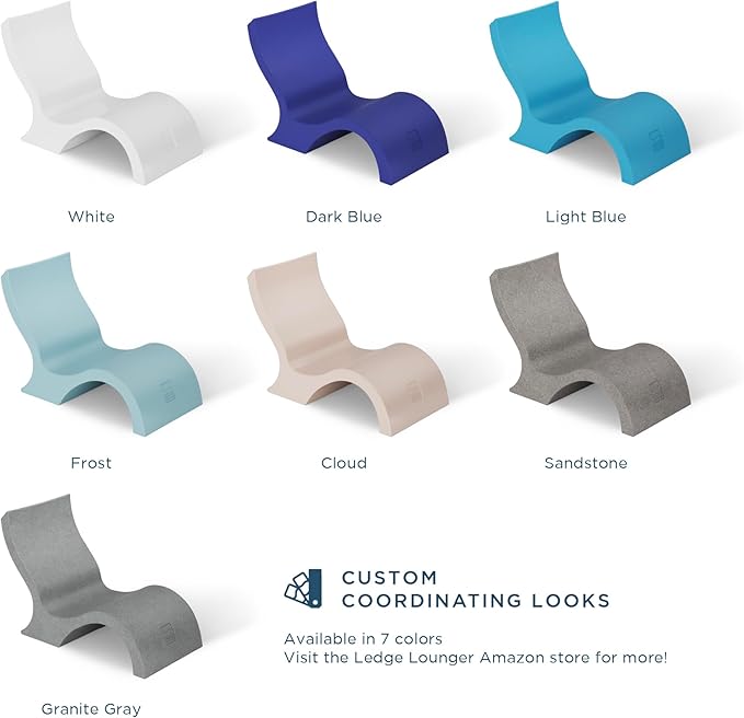 Ledge Lounger - Signature Lowback Chair - for in-Pool or On-Deck Use - Water Depths 0-9” - Compatible with All Types - Resin Water Chairs - for Pool, Sundeck, Patio - Set of 2 - Granite Gray