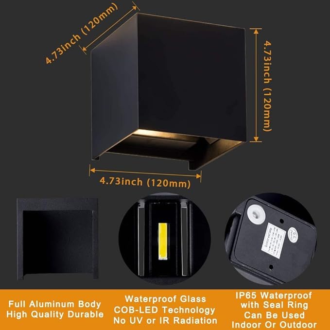 LANFU LED Aluminum Waterproof Wall Lamp, (Upgrade Dusk to Dawn Sensor) Waterproof Outdoor Light 20W 100-277V 2800K-3000K(Not dimmable) Outdoor Wall Light Warm Light 2LEDS (Black-20W-Larger)