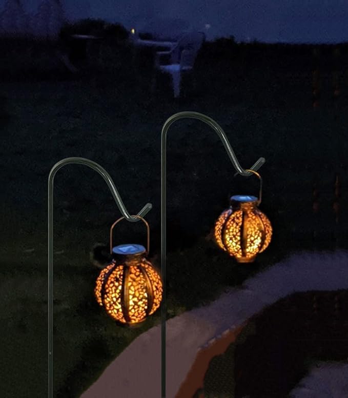 Garbuildman 76 Inch Tall Shepherd Hooks with 5-Forked Base, Adjustable Heavy Duty Bird Feeder Pole Stand Hanger for Outdoor, Shiny Black, 2 Pack