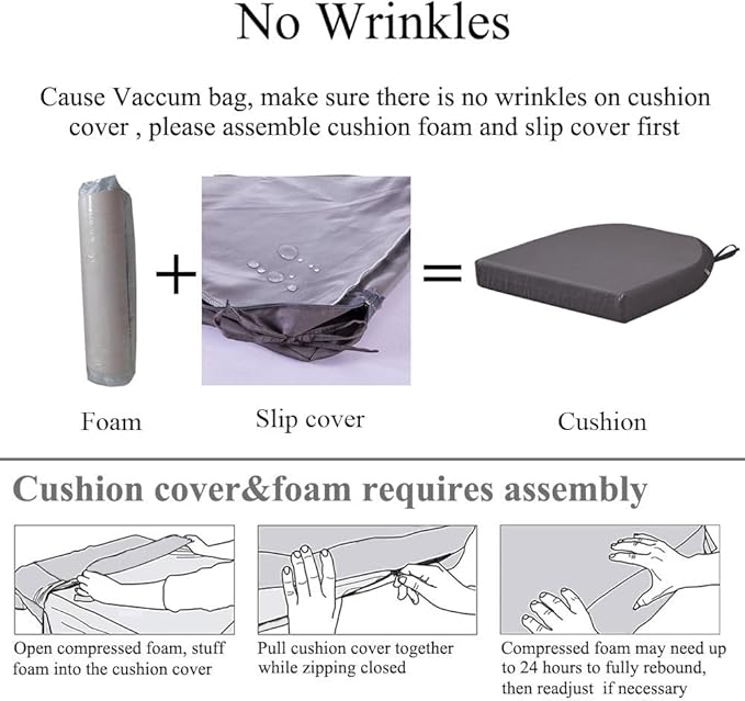 19 x 19 Inch Outdoor Seat Cushions for Patio Furniture with Non Slip and Ties Waterproof & UV Resistant Round Corner Outdoor Chair Cushions Replacement Set of 2, Gray