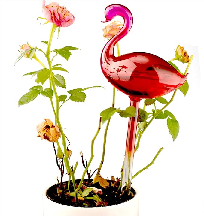 Adabocute Plant Watering Globes, Flamingo Self Watering Globes, Glass Self Watering Planter Insert, Gradient Hot Pink Plant Watering Devices, Automatic Plant Waterer Indoor, Watering Bulbs, 2 Pack