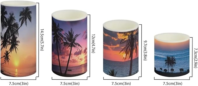Flameless Light Candles for Home Decor, Battery Operated Candles with Color Changing Timer Remote Control 3'' 4'' 5'' 6'' Fake Pillar Candles Tealights, Coconut Tree Various