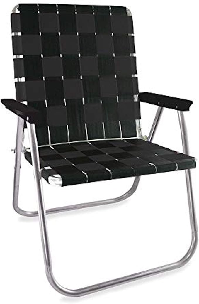 Lawn Chair USA Folding Aluminum Outdoor Patio Lawn Chair | Heavy-Duty Webbed Chairs for Camping, Sports, Beach, Yard & Tailgating | Lightweight Portable | Magnum - Black with Black Arms