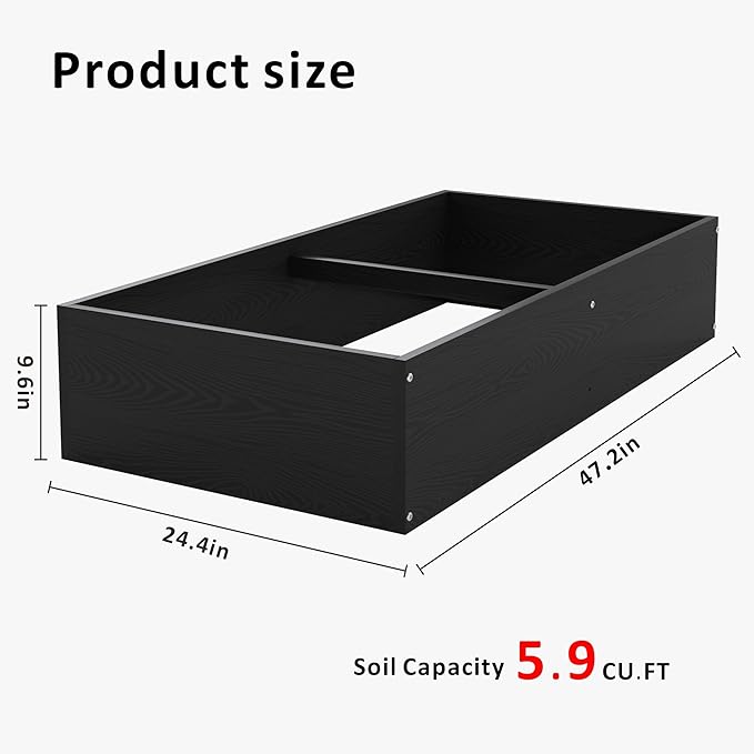 Raised Garden Bed 47.24 * 24.4 * 9.65 in,HDPE Vegetable Planter Bed Outdoor,Elevated Horticulture Planter Bed,Waterproof,Rot-Resistant and Non-Cracking Above Ground Garden Bed(Black)