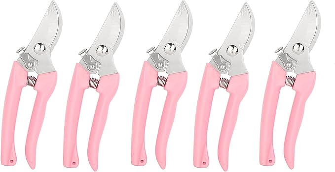 Garden Flower Shears Pruning Shears 6.9 inches Scissors Heavy Duty Plant Scissors for Cutting Flowers, Trimming Plants, Bonsai, Fruits Picking (Pink Handle 5pcs)