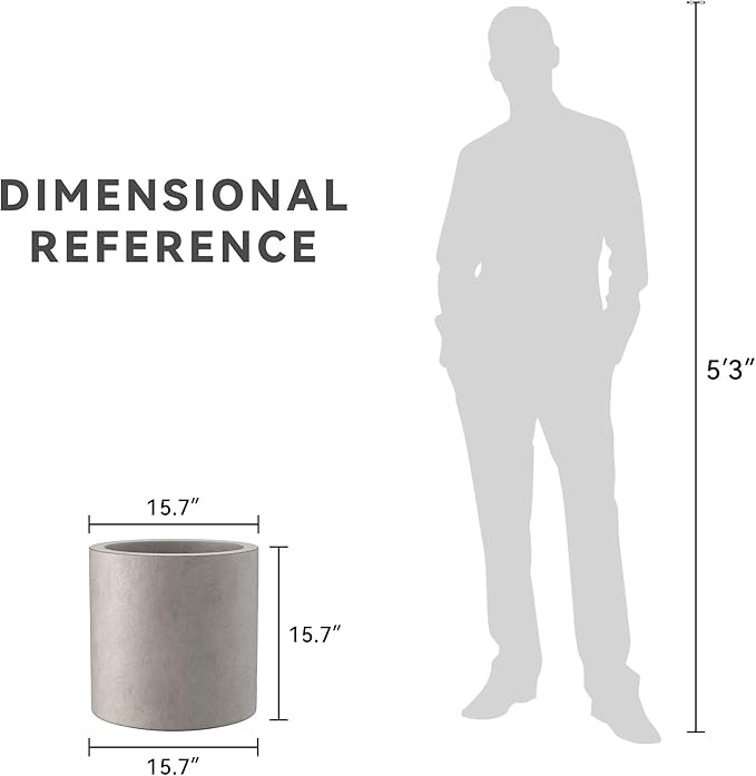 Kante 15.7" Dia Round Concrete Planter, Modern Style Large Cylindrical Plant Pot with Drainage Hole and Rubber Plug for Indoor Outdoor Patio, Weathered Concrete