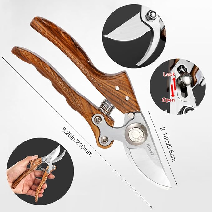 Garden Pruners, Heavy Duty Garden Clippers,Pruning Shears with Adjustable Thumb Lock,Hand Gardening Tools Pruners,Stainless Steel Sharp Gardening Scissors (Classic)