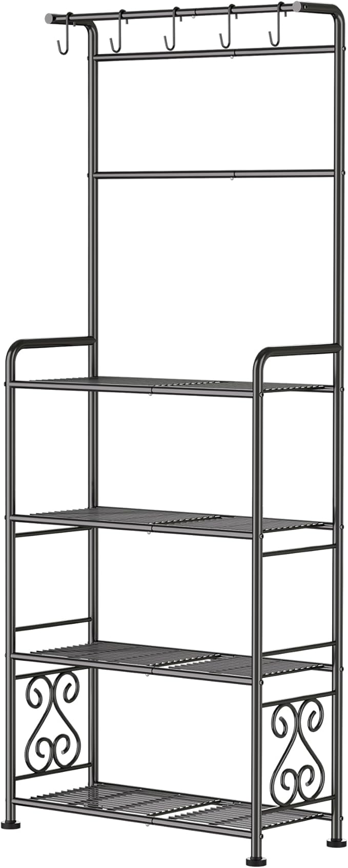 Plant Stand Indoor Outdoor Heavy Duty Metal - 68.4" Tall 4-Tier Shelf for Multiple Plants, Flowers, Rustproof Black Storage Rack for Patio, Balcony, Living Room, Garden, Includes Hooks&Adjustable Feet