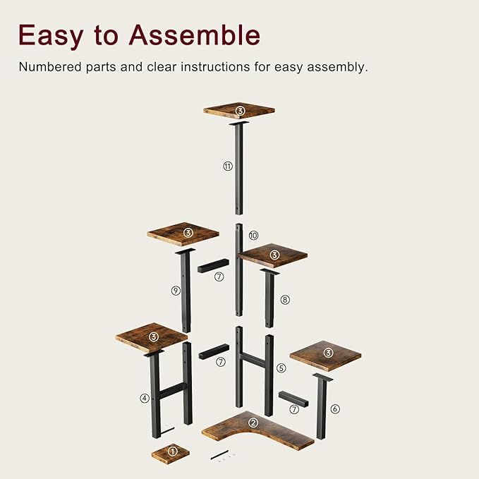 Corner Plant Stand Indoor, 6 Tier Corner Plant Shelf Flower Stand for Multiple Plants, Plant Shelves Organizer Rack for Living Room, Balcony, Patio, Garden, Square Rustic Brown