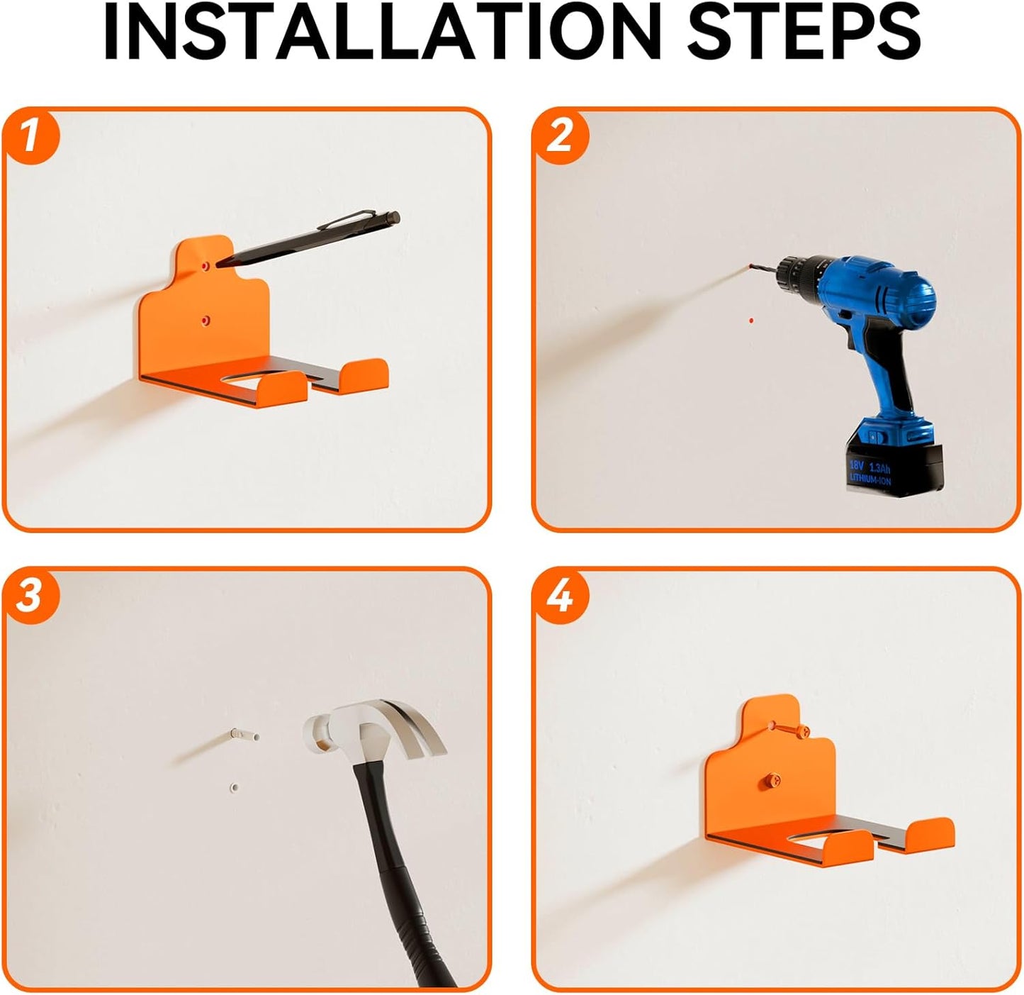 Garage Organizer Trimmer Rack, Garden Power Tool Hanger Weed Whackers Holder Wall Mounted for Grass Trimmer, Hedge Trimmer, Garage Trimmer, Garden Tools,2 Pack(Orange)