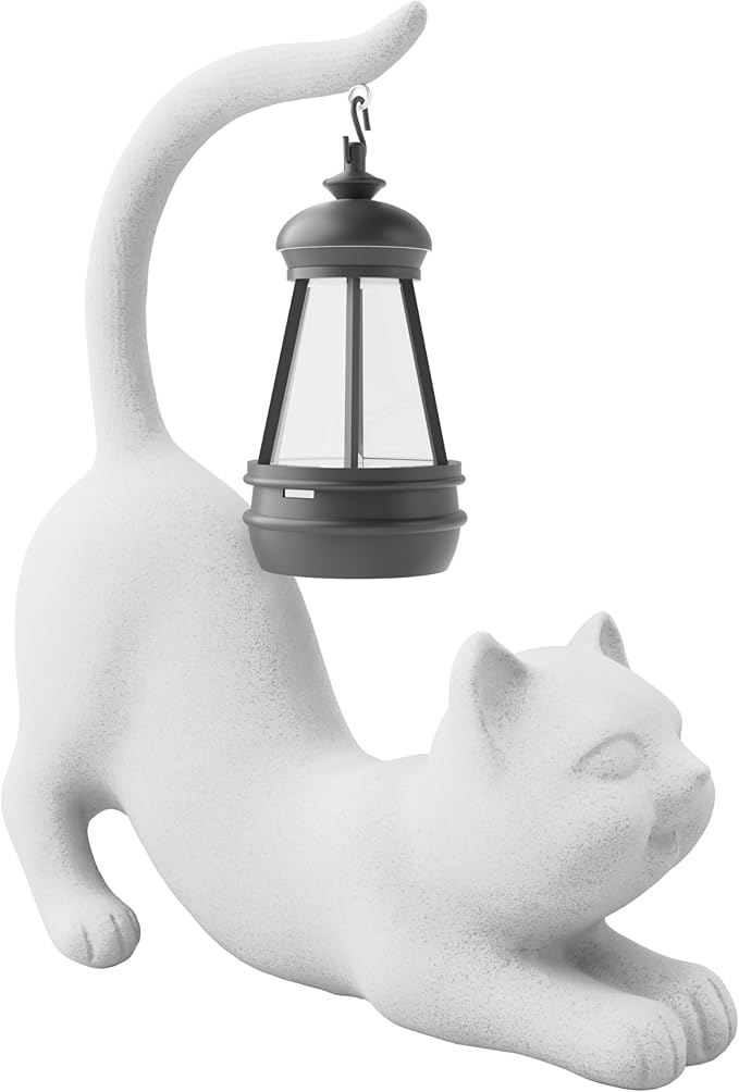 Solar Cat Garden Statue 10 Inch Porch Patio Decor for Outside Yard Decoration Outdoor Unique Housewarming Gardening Birthday Gifts for Cat Lovers Women Grandma