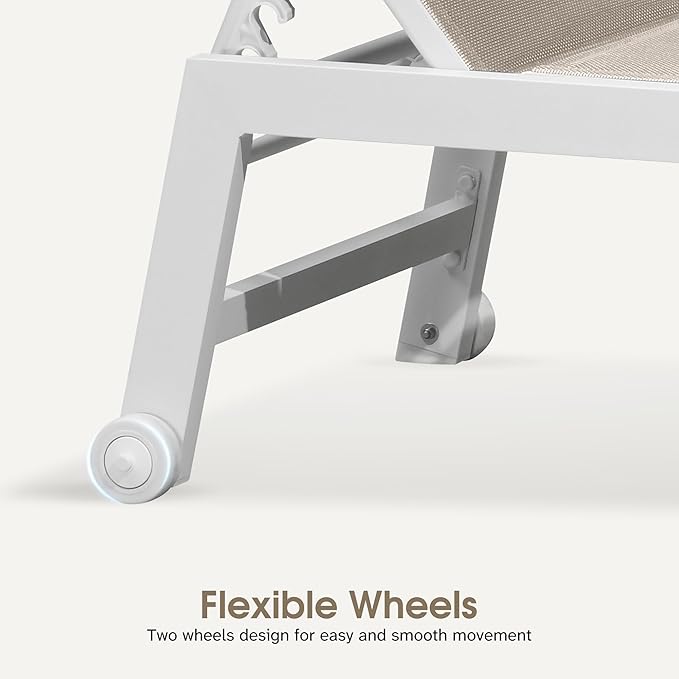 PURPLE LEAF Outdoor Chaise Lounge Adjustable Sunbathing Recliner with Side Table Khaki 2 Sets