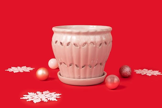 rePotme Orchid Pot - 6 inch Ceramic Pot with Holes, Pinwheel Fluted (White Diamond) - Includes Free 6 inch Slotted Liner