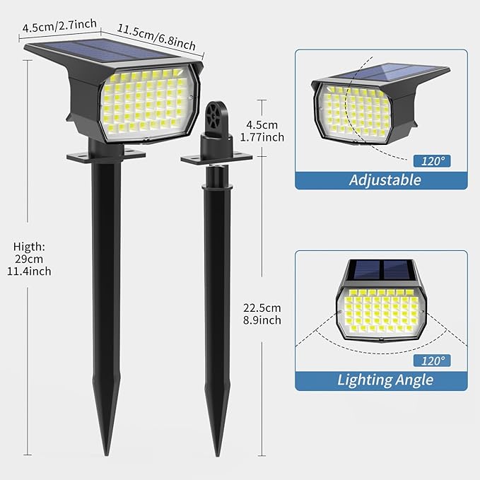 Solar Spot Lights Outdoor Waterproof IP65, 12 Pack Landscape Spotlights with 46 LEDs, 3 Modes Auto On/Off Solar Powered Flood Lights for Outside Pathway, Yard, Garden, Walkway (Cool White)
