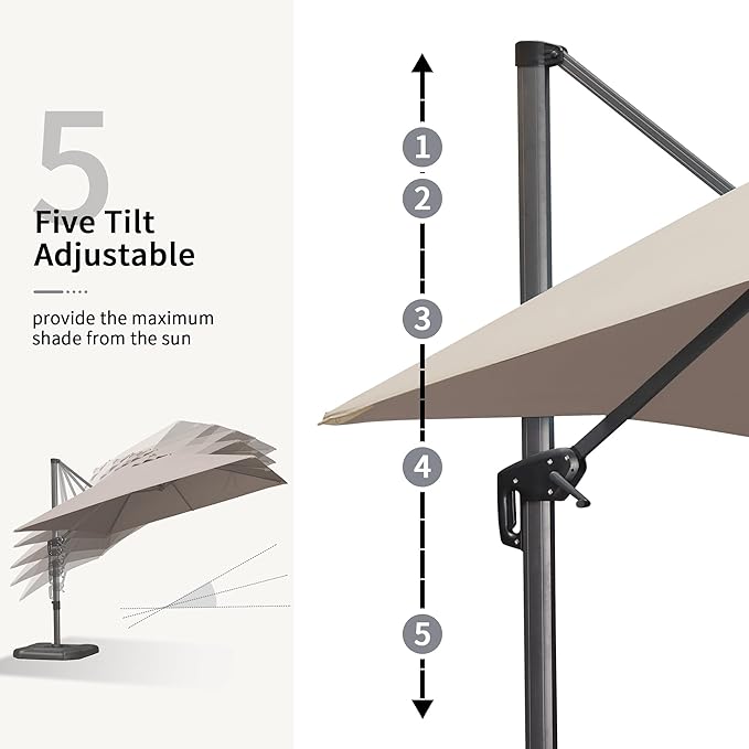 PURPLE LEAF 10 Feet Square Cantilever Umbrella Patio Umbrella with Base Outdoor Umbrella Aluminum Offset with 360-degree Rotation for Garden Deck Pool Patio Taupe