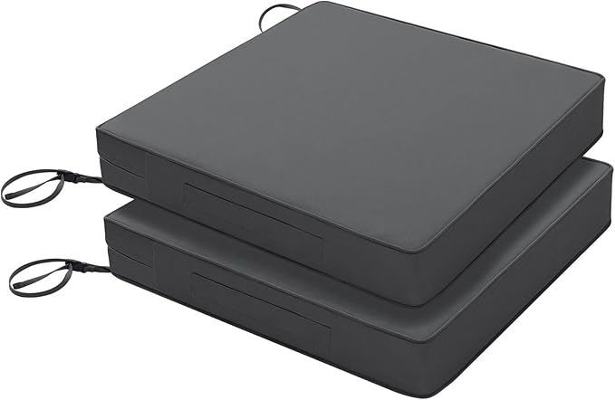 Favoyard Patio Chair Cushions 19 x 19 x 3 Inch Waterproof Outdoor Seat Cushions for Patio Furniture 3-Year Color Fastness Garden Sofa Couch Pads with Handle & Adjustable Straps Set of 2, Dark Grey